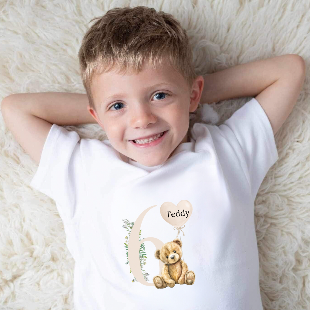 Personalised Birthday T-Shirt - Bear Design (1-9 ages)