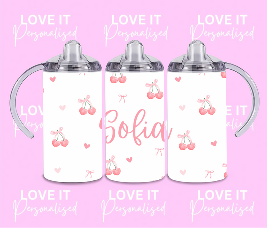 Personalised Cherry Bow Children's Sippy Cup (two lids)