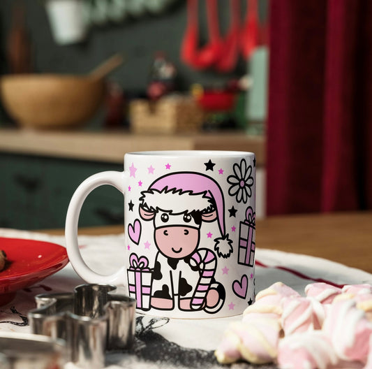 Pink Christmas Cow Mug