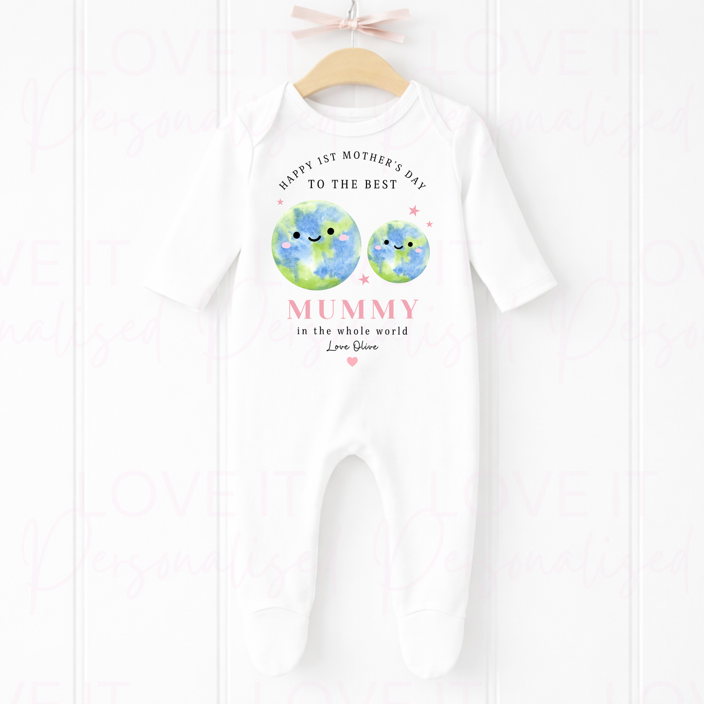 Personalised 1st Mother's Day Sleep suit - Pink/Blue