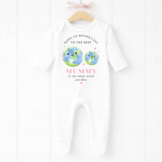 Personalised 1st Mother's Day Sleep suit - Pink/Blue