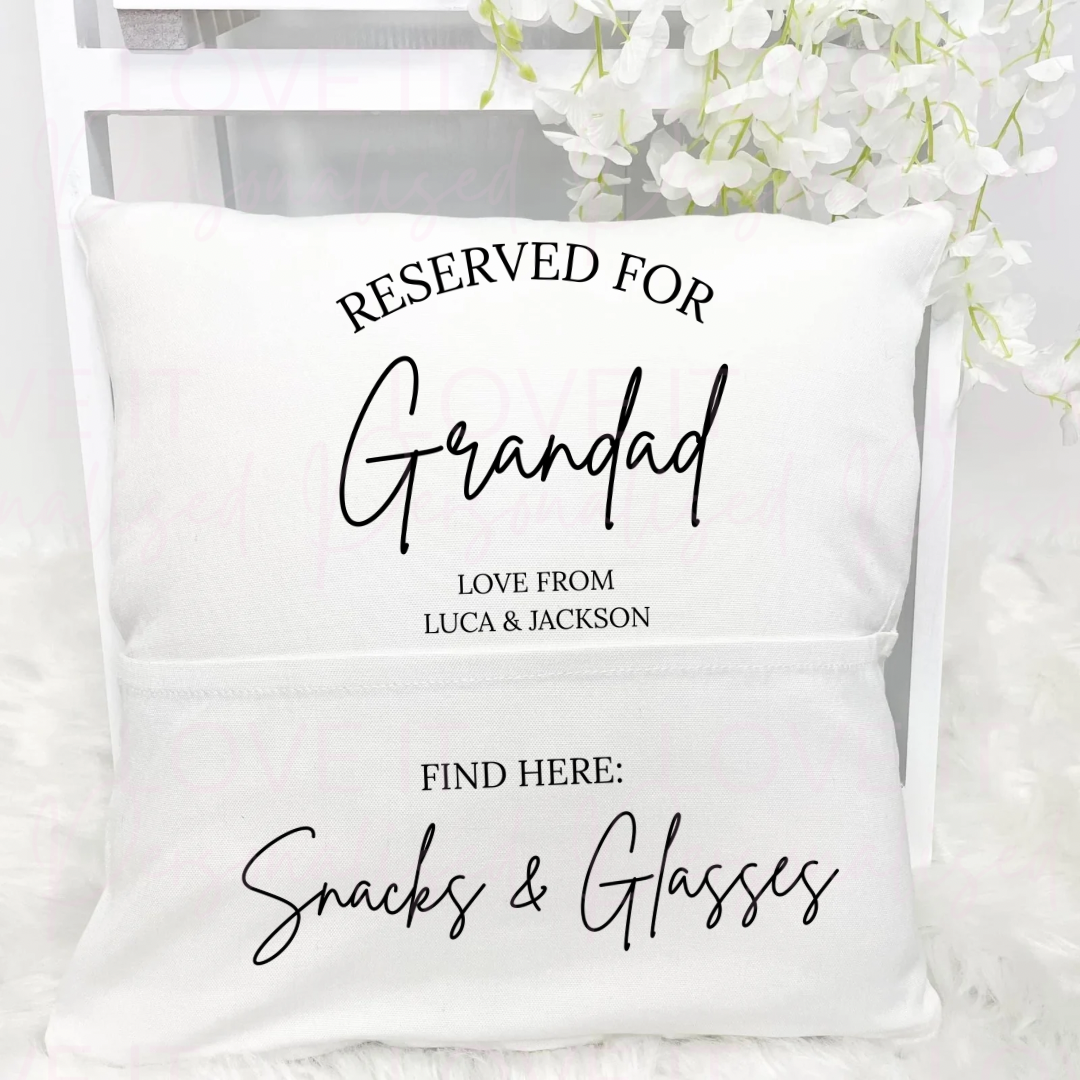 Personalised Reserved For… Pocket Cushion