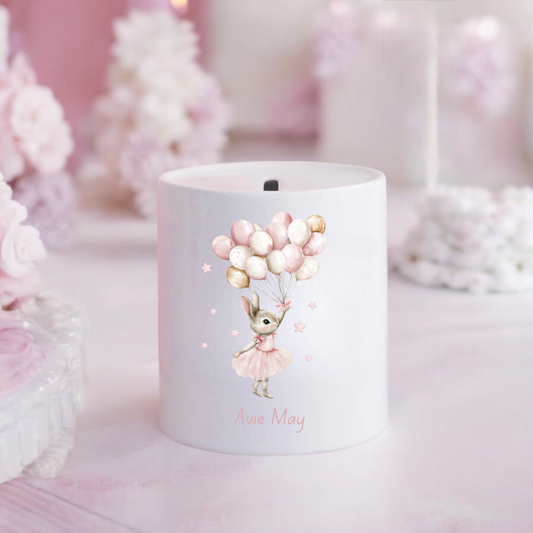 Personalised Money Box - Pink Rabbit Design