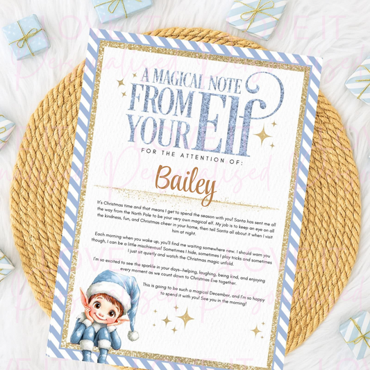 Personalised 'A magical Note From Your Elf - Blue