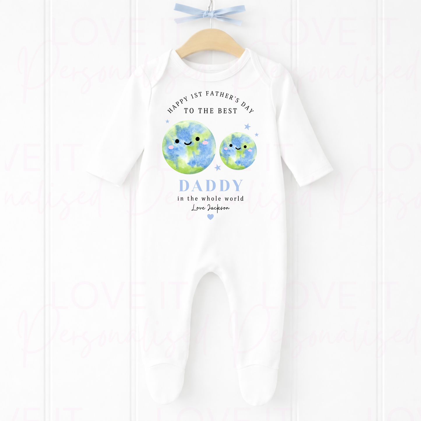Personalised 1st Father's Day Sleep suit - Pink/Blue