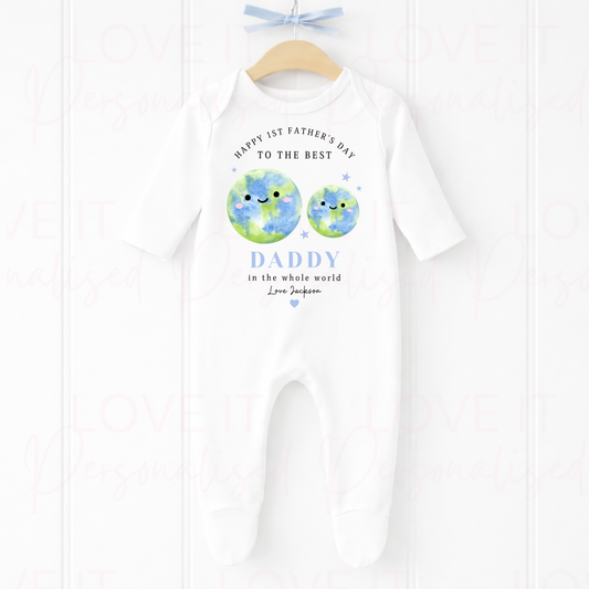 Personalised 1st Father's Day Sleep suit - Pink/Blue