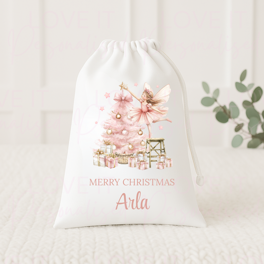 Personalised Christmas Eve Bag - Pink Fairy Design