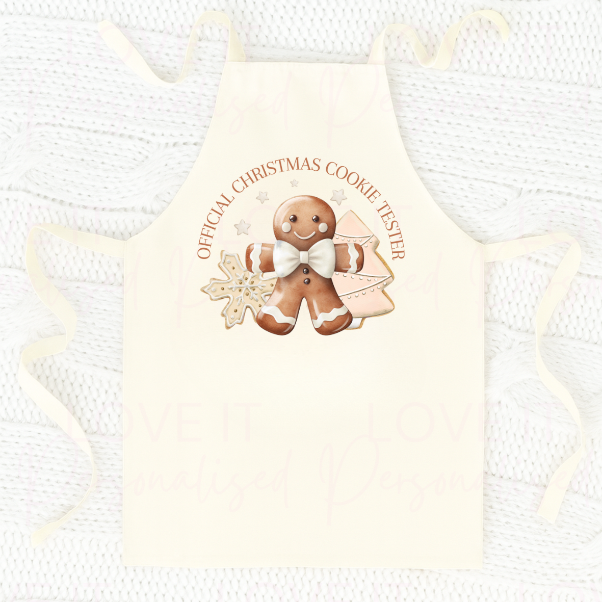 Children’s Christmas Cookie Tester Apron - Pink/Blue/Beige