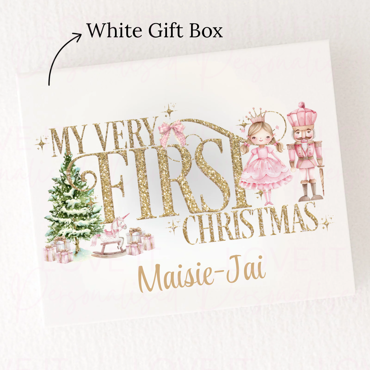 Personalised Christmas Magnetic Gift Box - Pink/Blue 1st Christmas Design