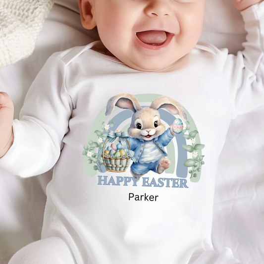 Personalised Easter Bodysuit/Babygrow - Blue Rabbit Design