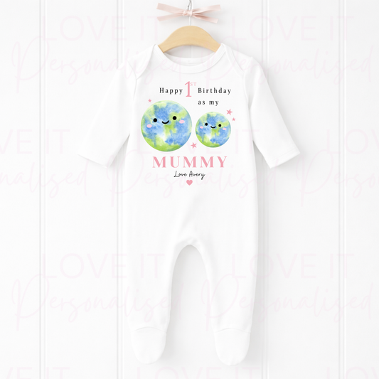 Personalised 1st Birthday as my Mummy Sleepsuit - Pink/Blue