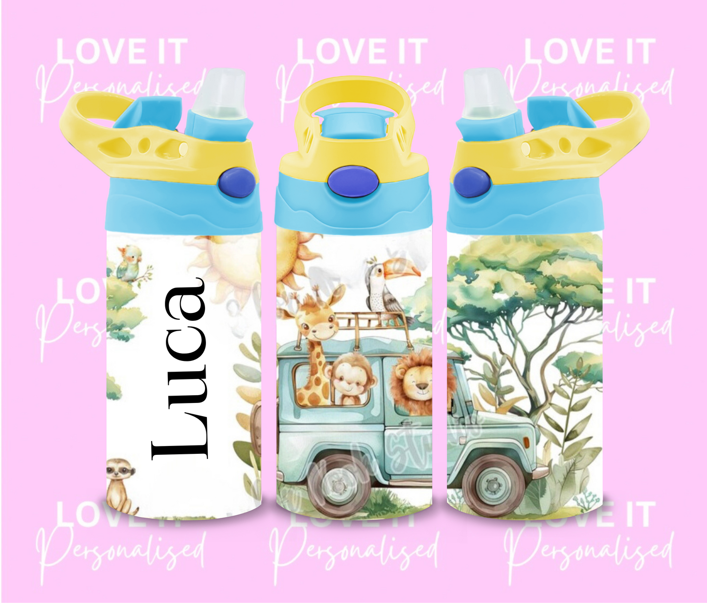 Personalised Children’s Safari Water Bottle (different lid colours)