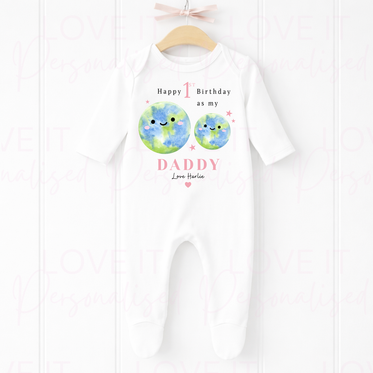 Personalised 1st Birthday as my Daddy Sleepsuit - Pink/Blue