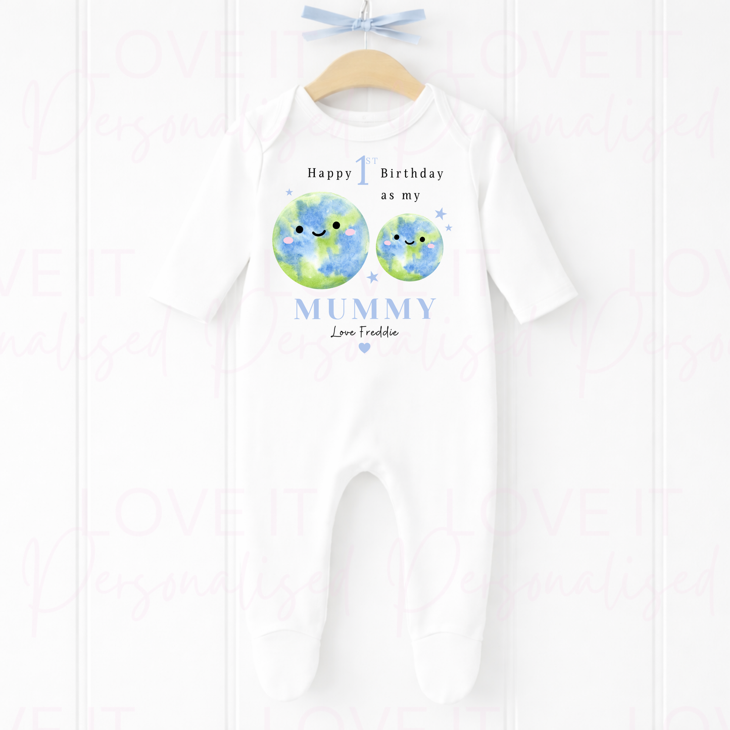 Personalised 1st Birthday as my Mummy Sleepsuit - Pink/Blue