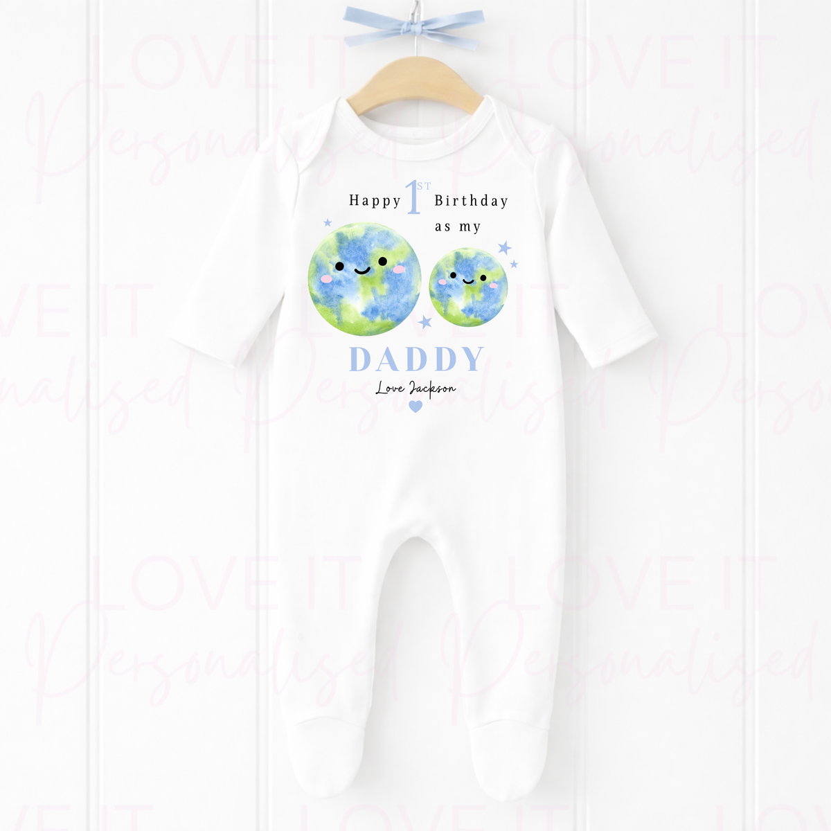 Personalised 1st Birthday as my Daddy Sleepsuit - Pink/Blue