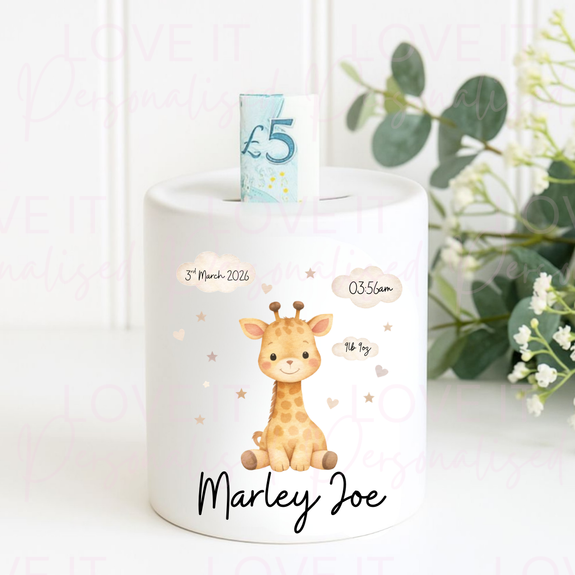 Personalised Giraffe Money Box
