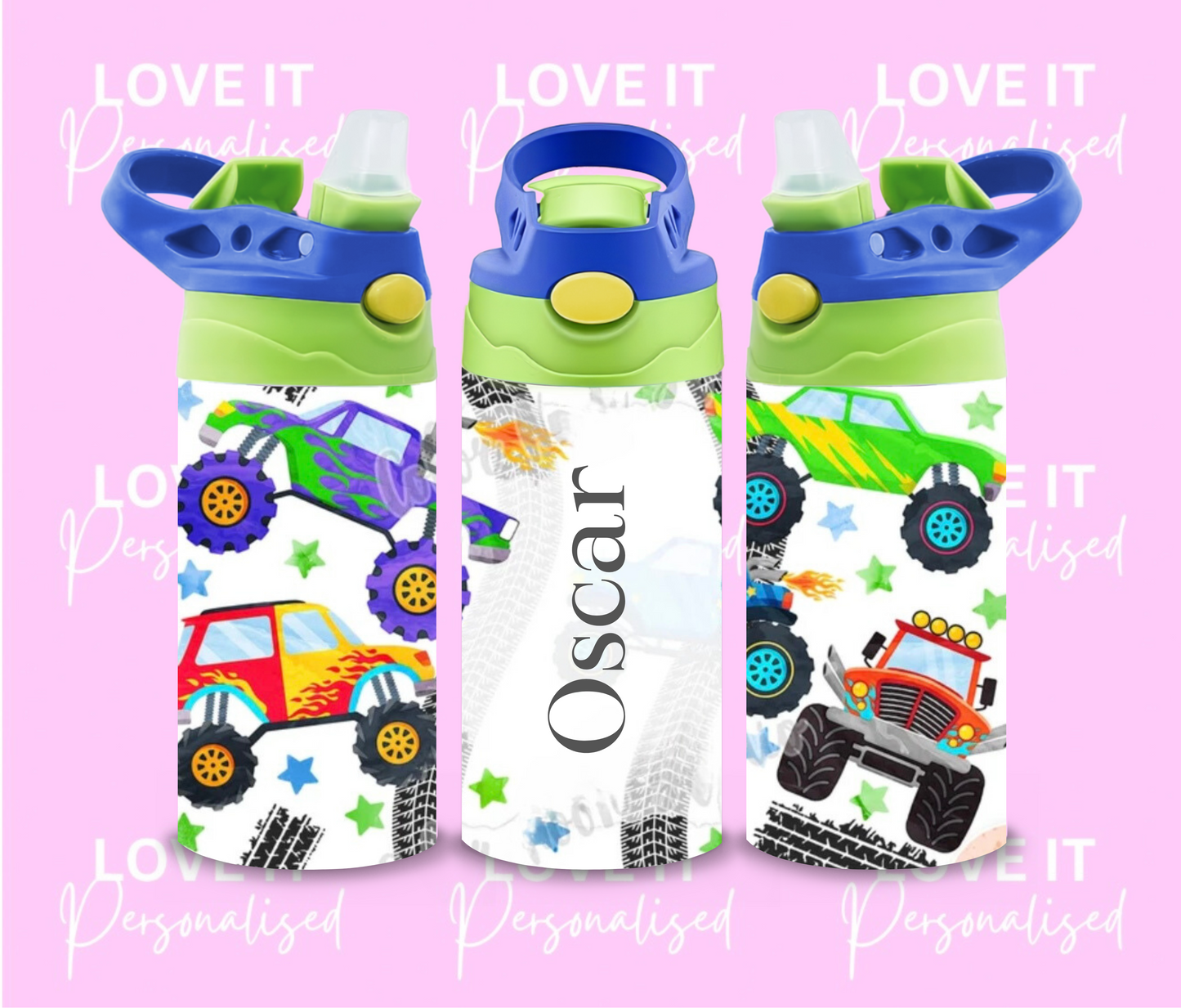 Personalised Monster Truck Children’s Water Bottle (different lid colours)