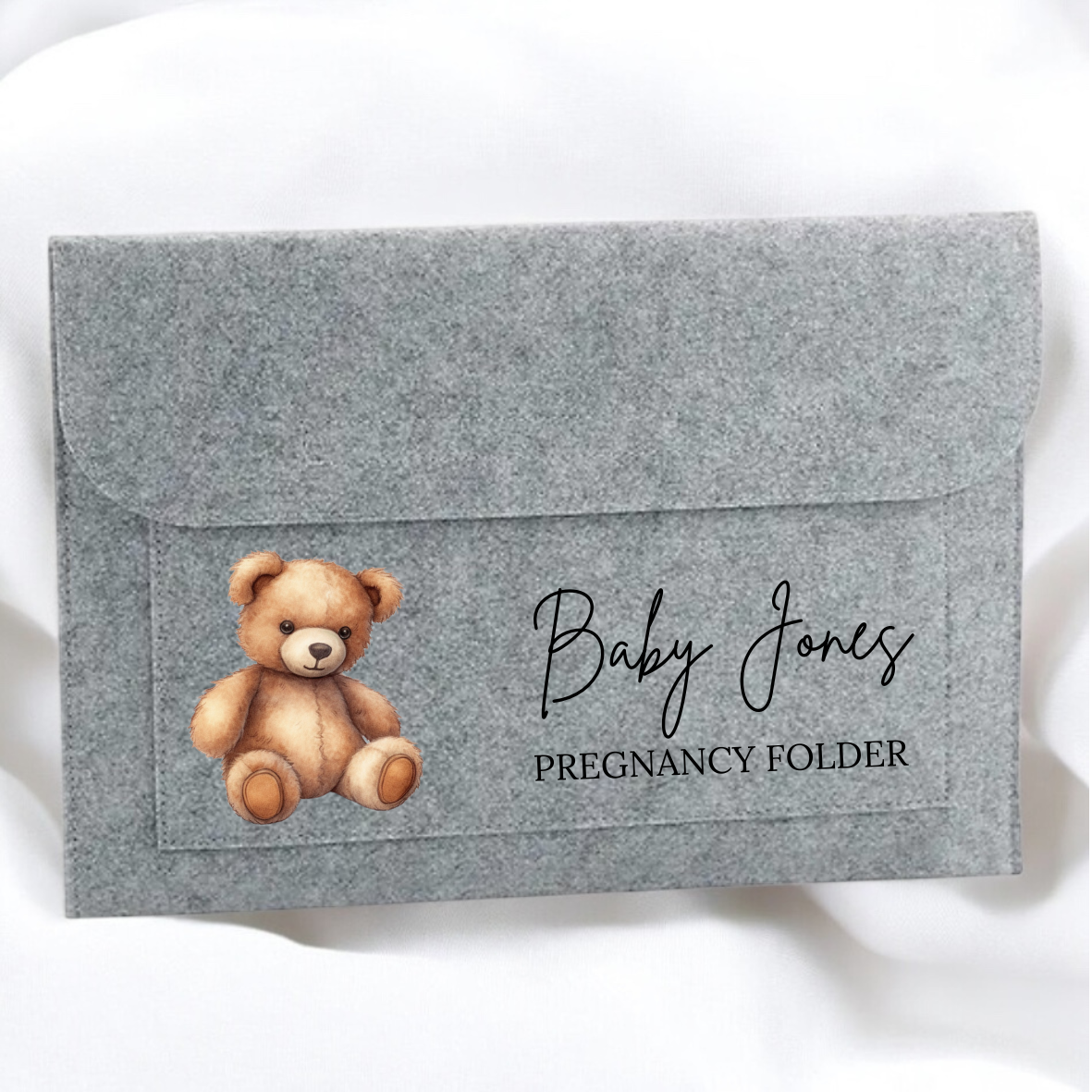 Personalised Bear Pregnancy/Maternity Notes Folder - Cream/Grey