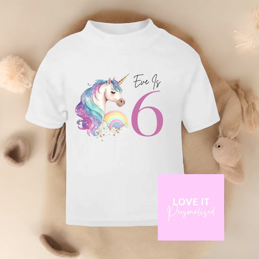 Personalised Birthday T-Shirt - Unicorn Design (1-10 ages)