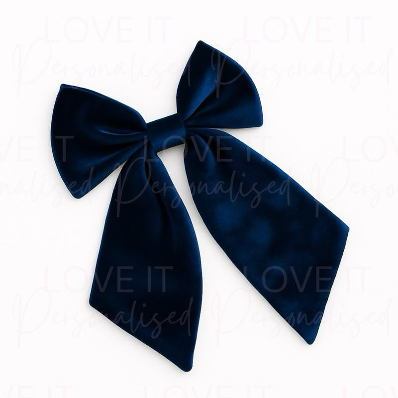 Personalised Large Velvet Hair Bow With Clip - 8 Colours
