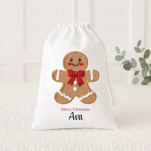 Personalised Christmas Eve Bag/Perfect for Pyjamas - Pink/Blue/Red Gingerbread Design