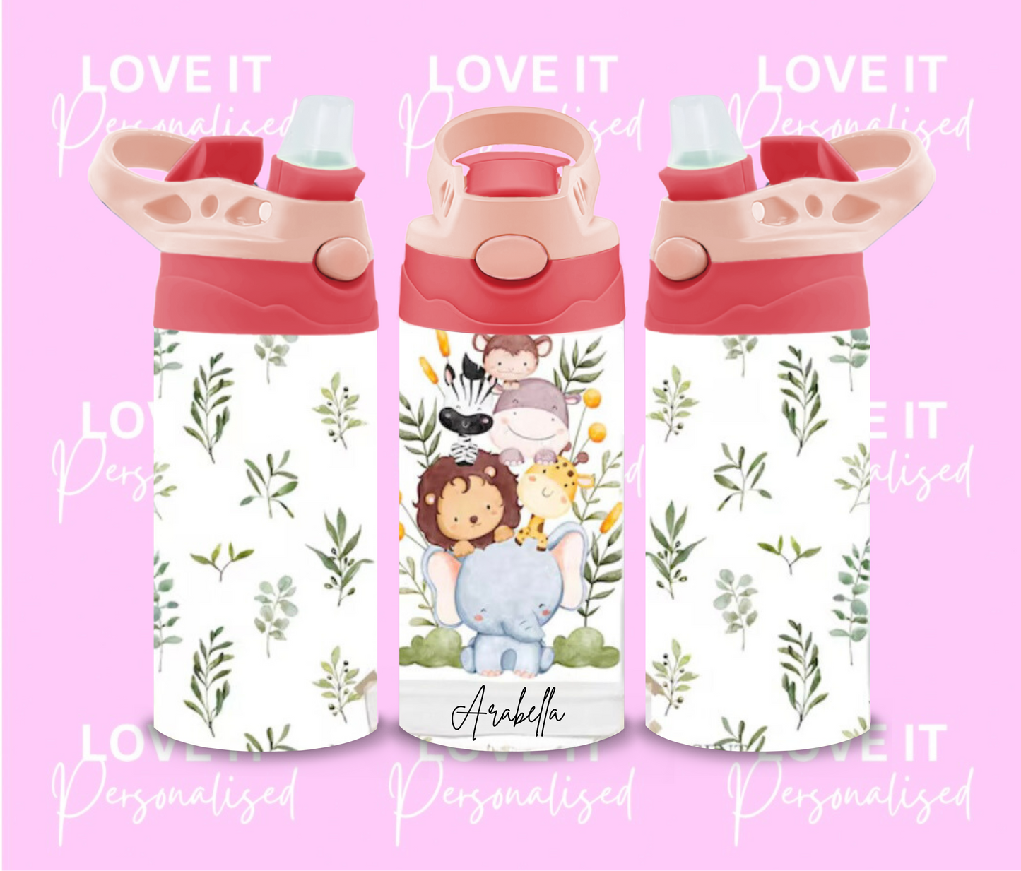 Personalised Children’s Animal Water Bottle (different lid colours)