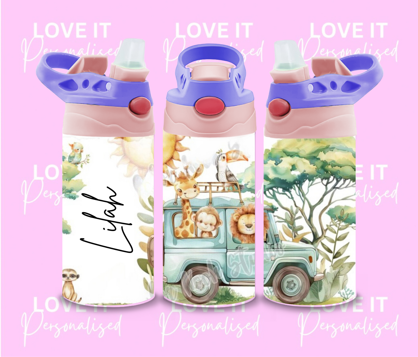 Personalised Children’s Safari Water Bottle (different lid colours)