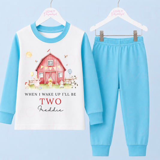 Personalised Farm Pink/Blue Birthday Pyjamas