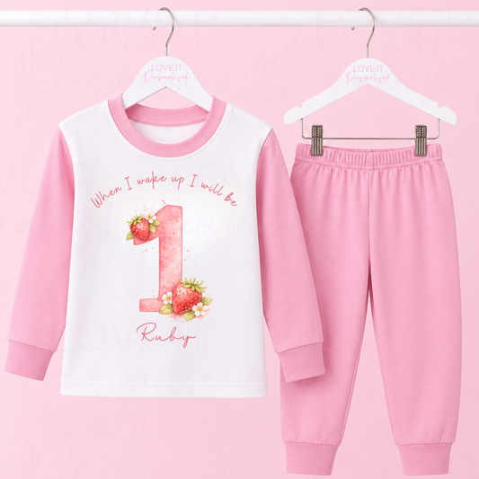 Personalised Strawberry First Birthday Pyjamas
