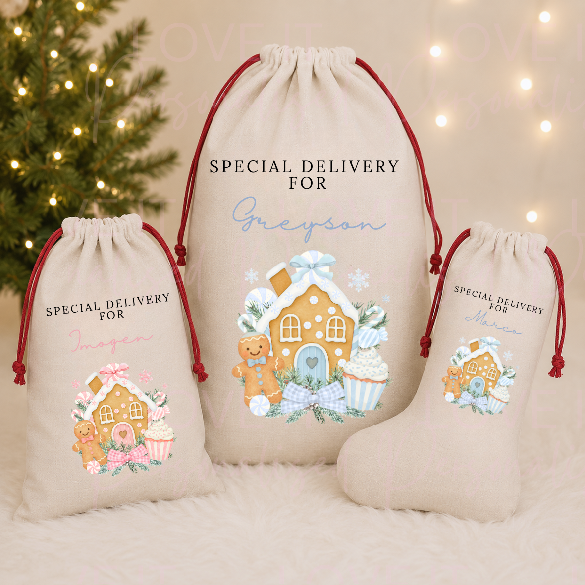 Personalised Christmas Gingerbread Stocking/Sack