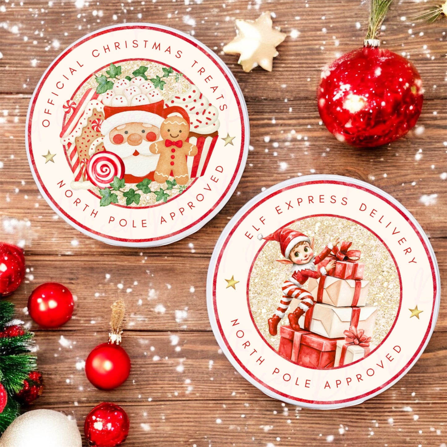 Christmas Treat/Snack Round Metal Tin/Storage - Gift Idea Boxes