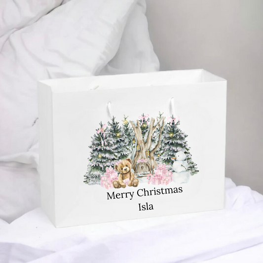 Personalised Christmas Gift Bag - Pink Or Blue Bear Design