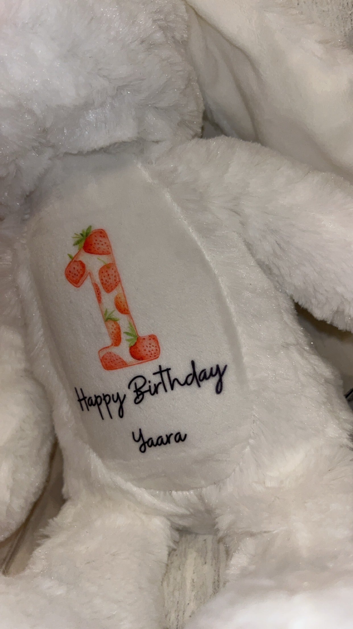 Personalised Birthday Bunny Teddy - Strawberry Number Design