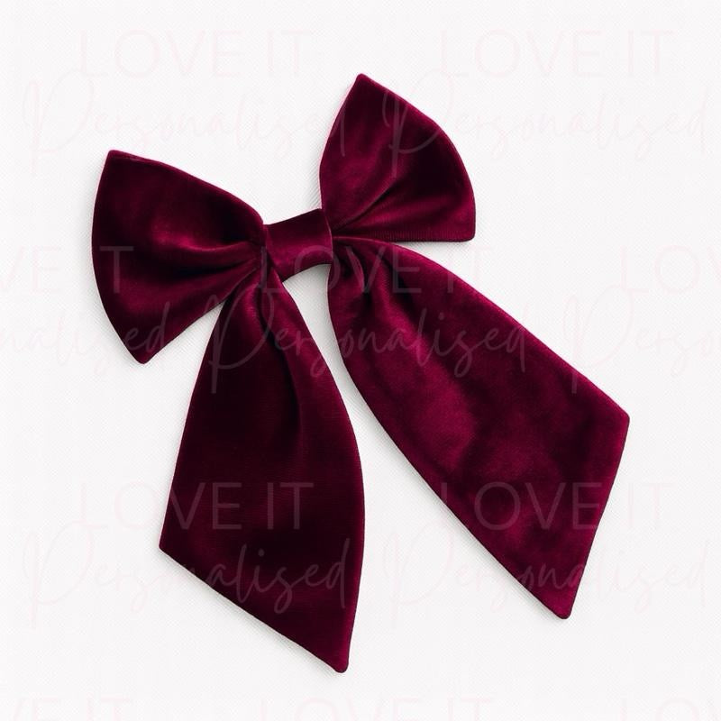 Personalised Large Velvet Hair Bow With Clip - 8 Colours