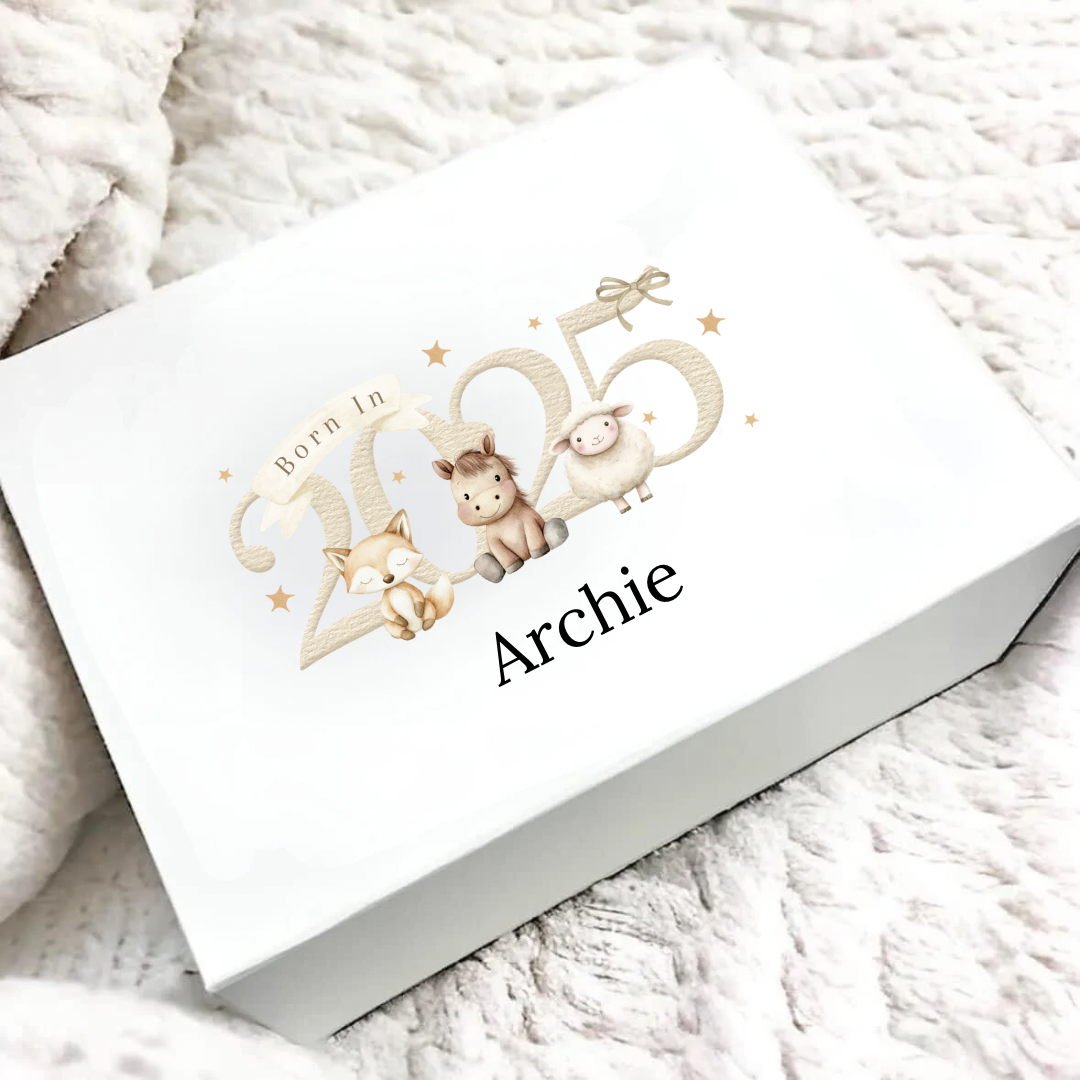 Personalised Born In 2025 Animal Magnetic Gift/Memory Box