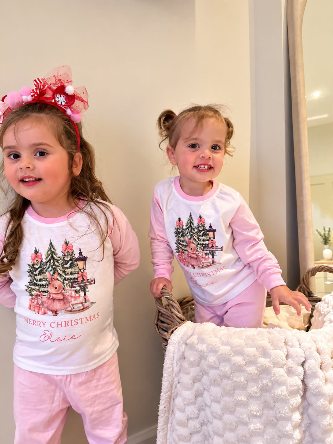 Personalised Christmas Pink Bunny Pyjamas