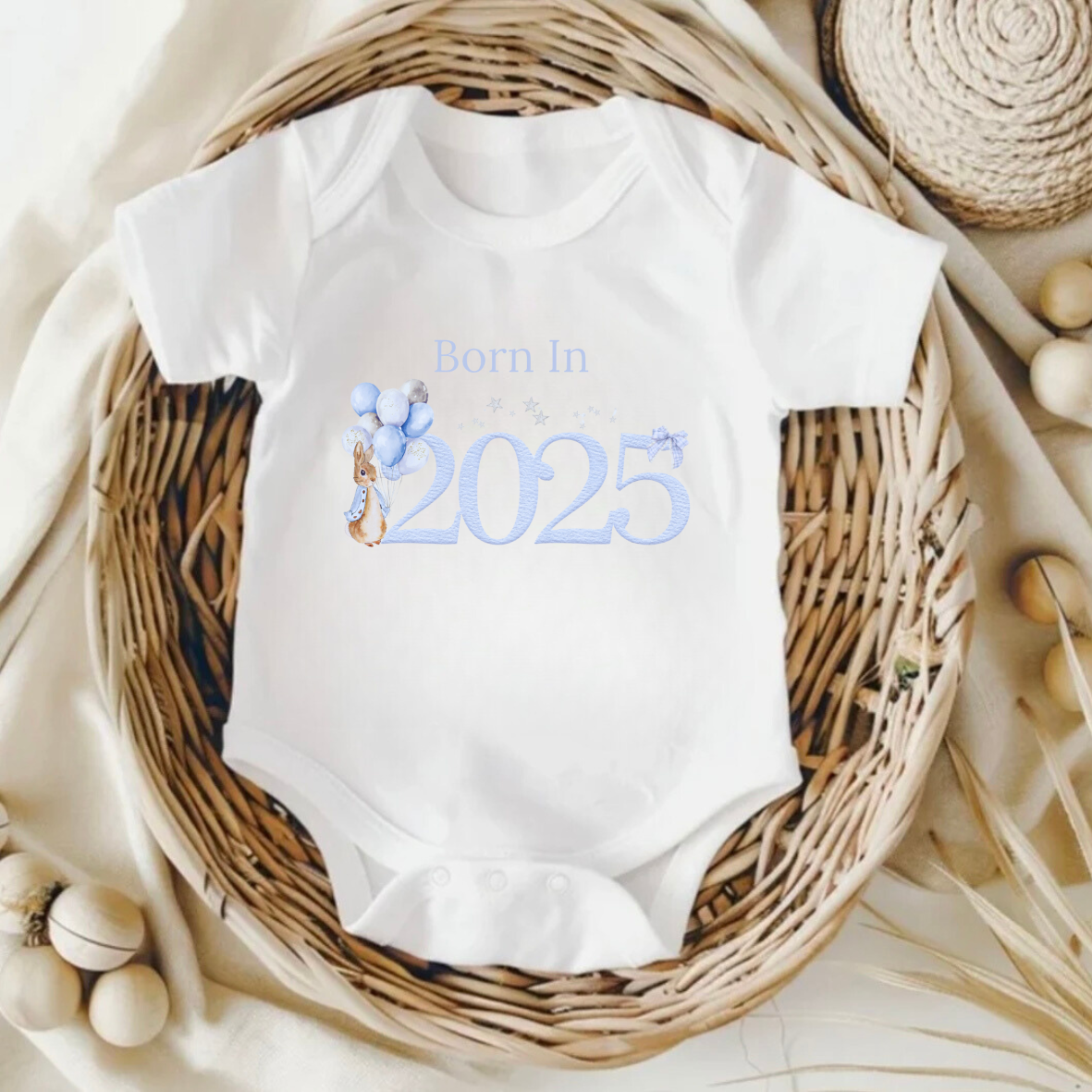 Born in 2025 Blue Rabbit Baby Bodysuit