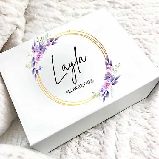 Personalised Purple Flower Girl Magnetic Gift Box