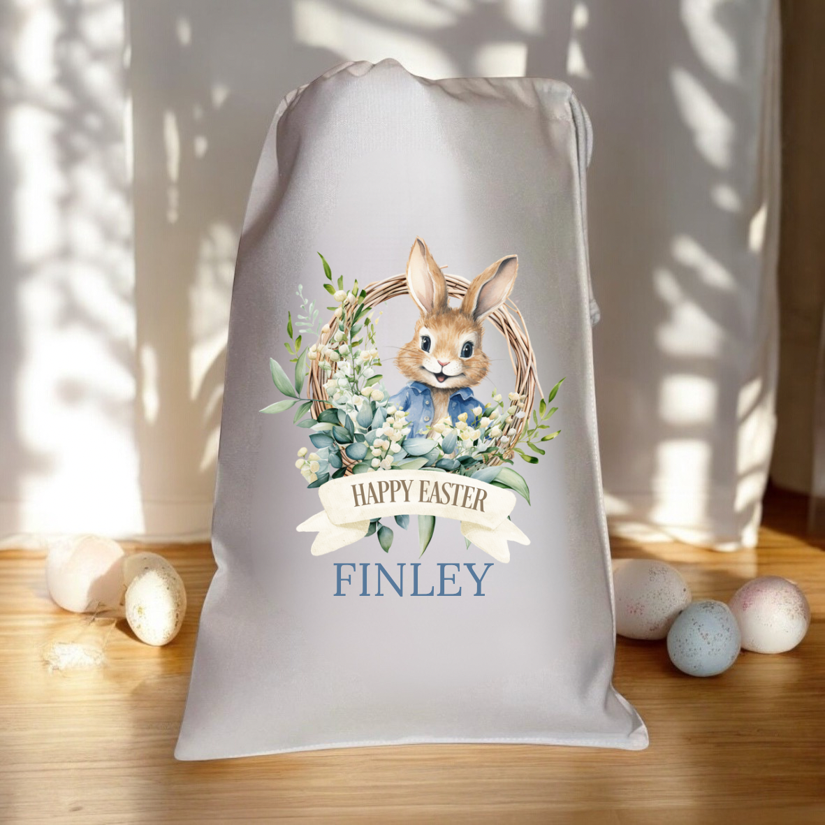 Personalised Easter Bag - Blue Rabbit Design