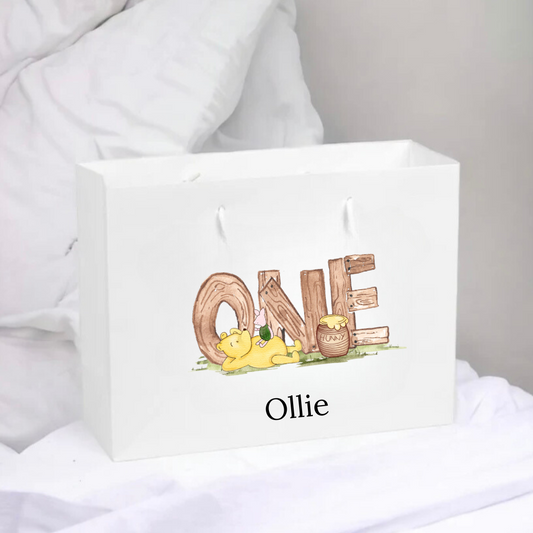 Personalised Birthday Gift Bag - Pooh Number Design