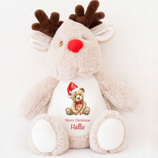 Personalised Christmas Reindeer Teddy - Bear Christmas Reindeer Design