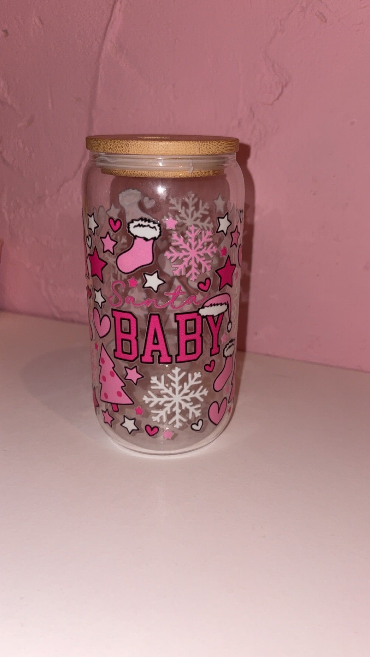 Christmas Designs 16oz Plastic/Glass Libbey Glass Can
