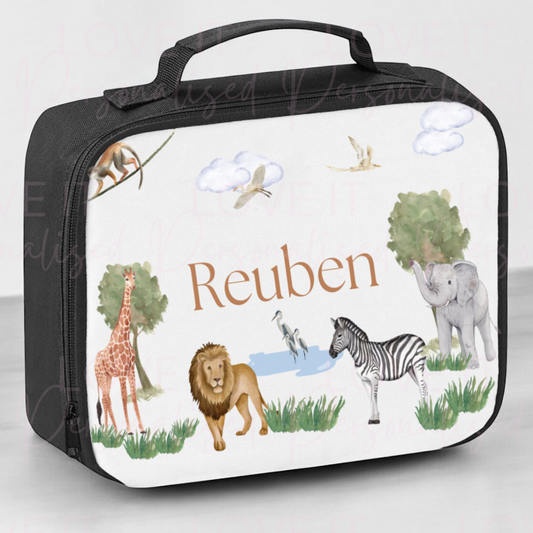 Personalised Safari Lunch Bag - Pink/Black