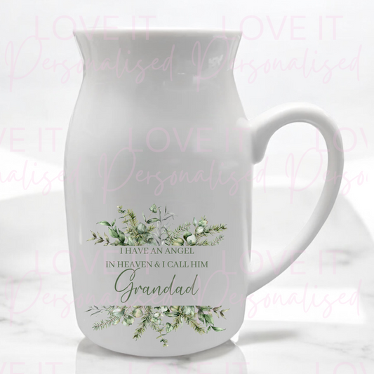 I Have A Angel In Heaven I Call…  Green Floral Ceramic Vase/Milk Jug