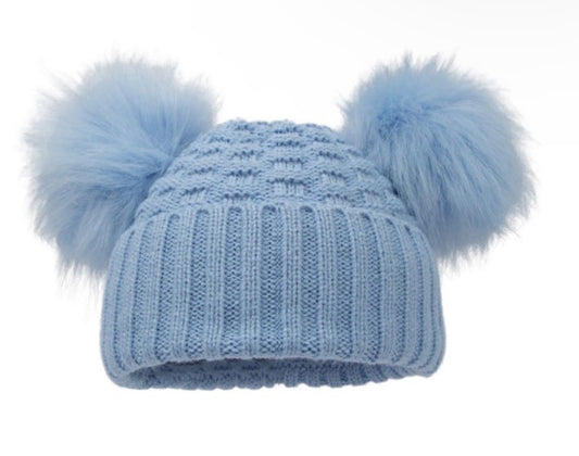 Blue Double Pom Hat - Plain