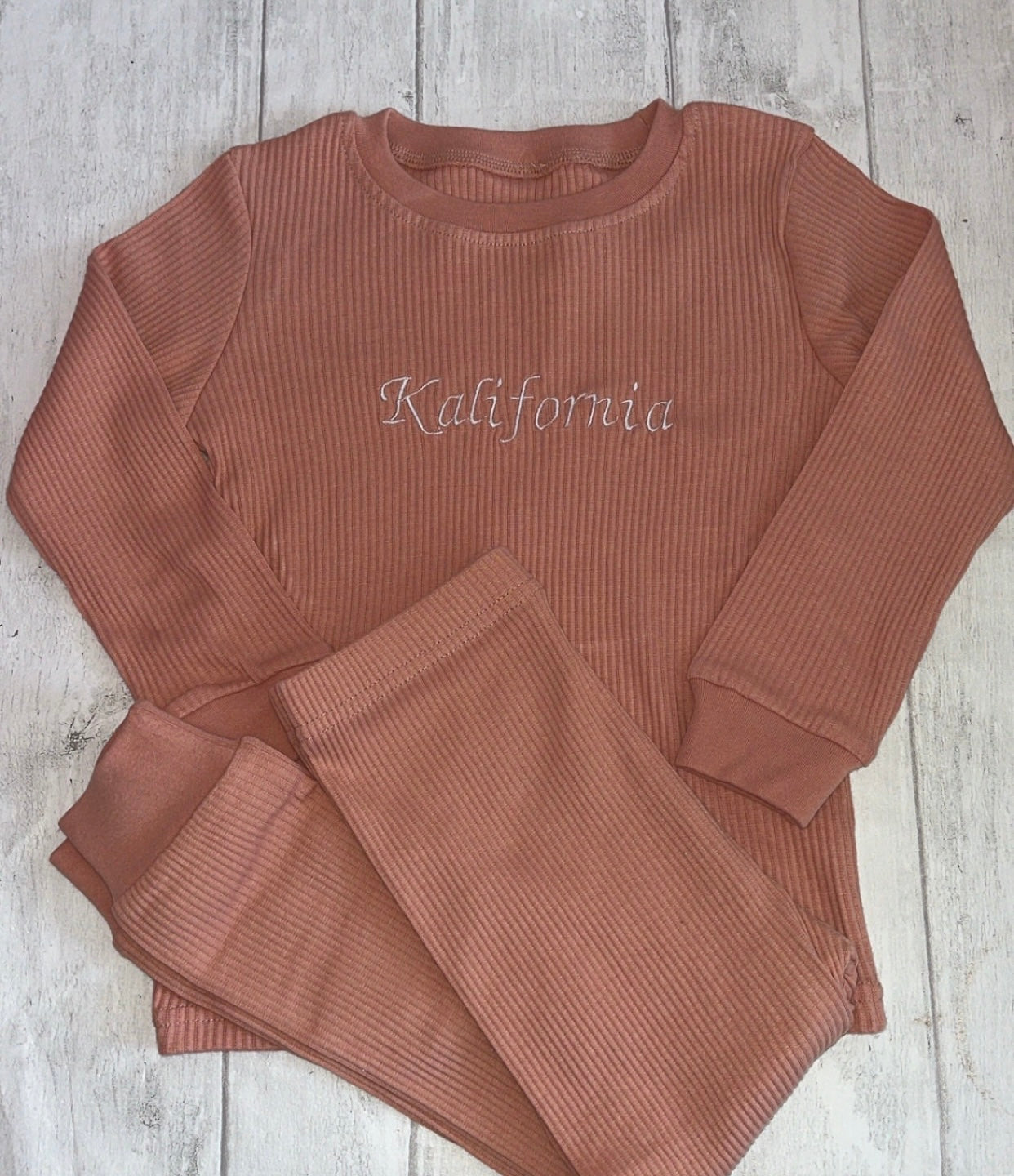 Embroidered Ribbed Children's Loungewear