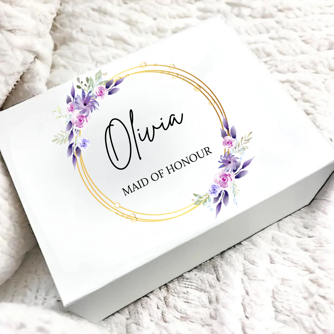 Personalised Purple Maid Of Honour Magnetic Gift Box