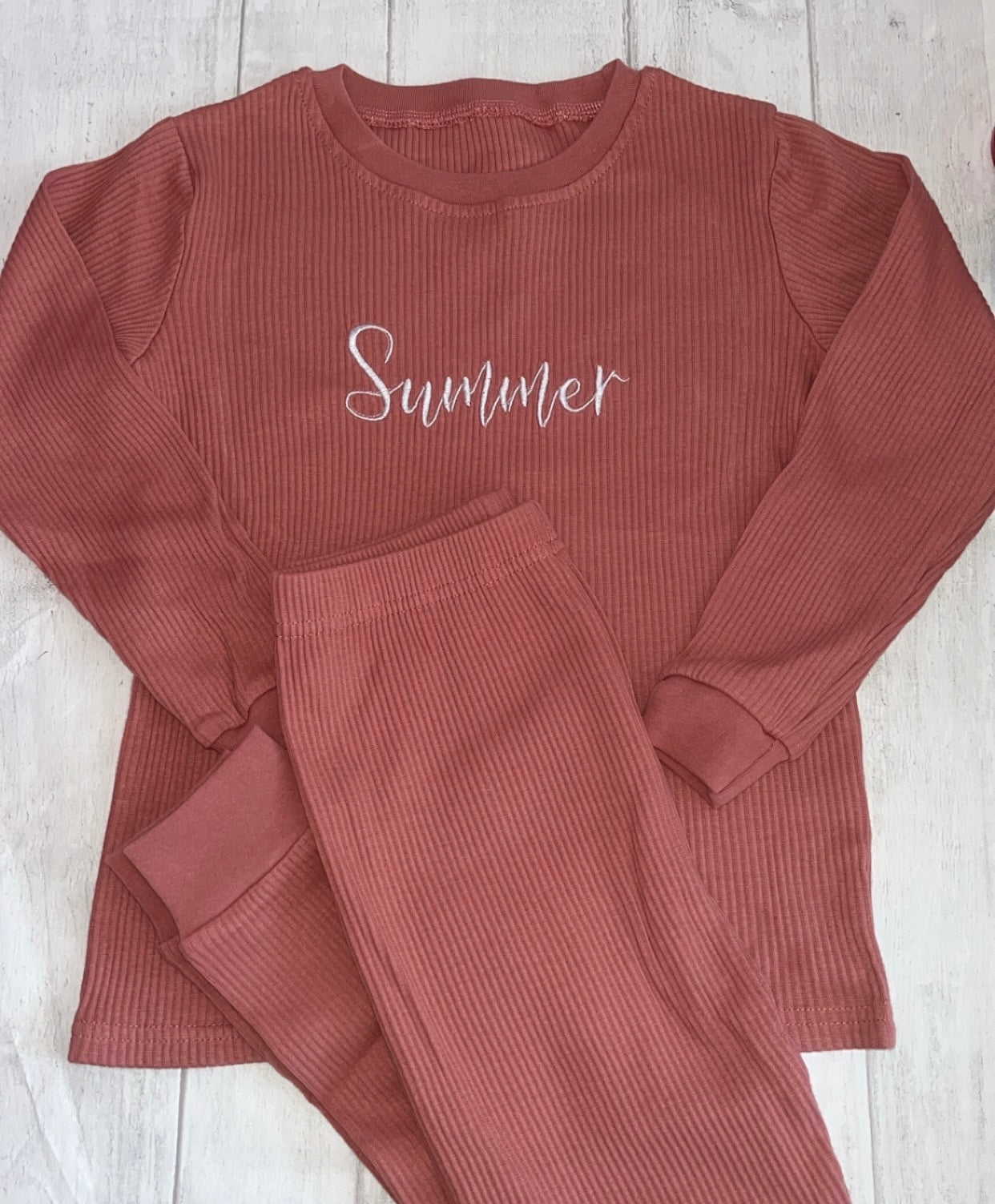 Embroidered Ribbed Children's Loungewear