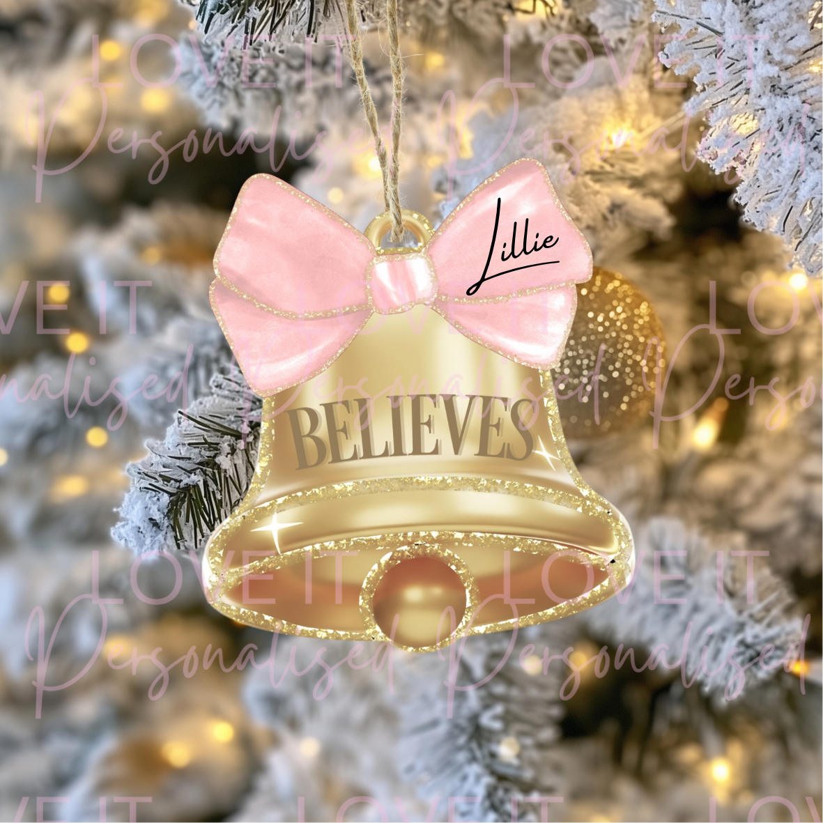 Personalised Acrylic Christmas Believe Bell Ornament - 6 Colours