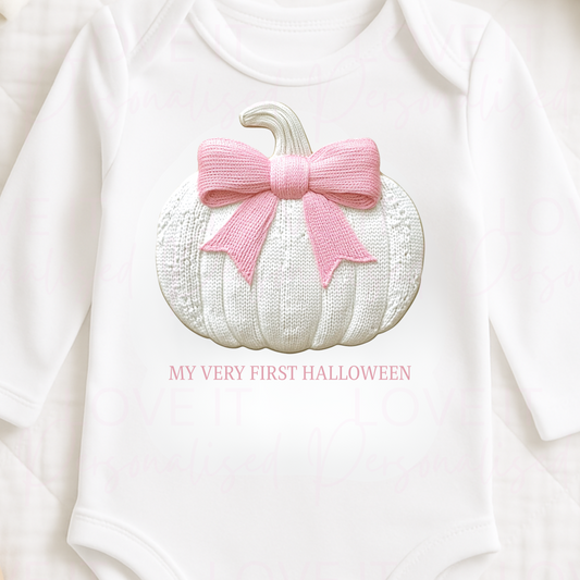First Halloween Pink Knitted Effect Baby Bodysuit - Short/Long Sleeve